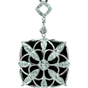 Onyx Drop 14K White Gold Over Sterling Silver 925